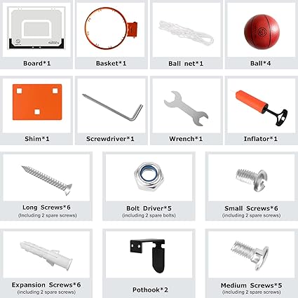Door - Wall Mounted Basketball Hoop Set with Complete Accessories - Indoor Basketball Hoop for Kids & Adults