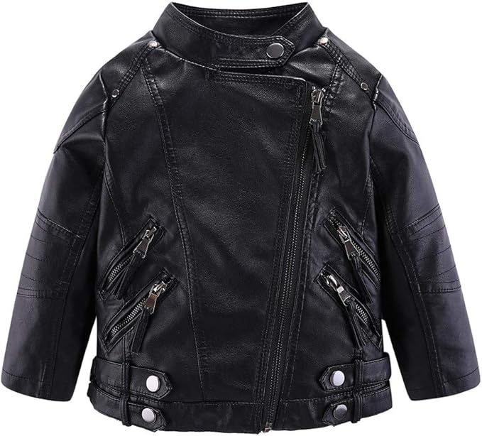leather jacket, will totally rock little fashionista’s world, the grain is more regular and neat. Light weight, wear resistance, less irritating smell and breathable, it is more comfortable for children. Girls Motorcycle Jacket Collared Faux Leather