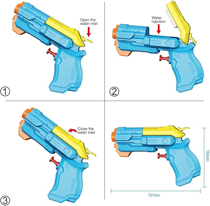 Longer Shooting Range: Compared with other water gun shapes, Pistol Gun for Kids, Fast-Fill Water in 1 Second Squirt Gun Assorted Colors