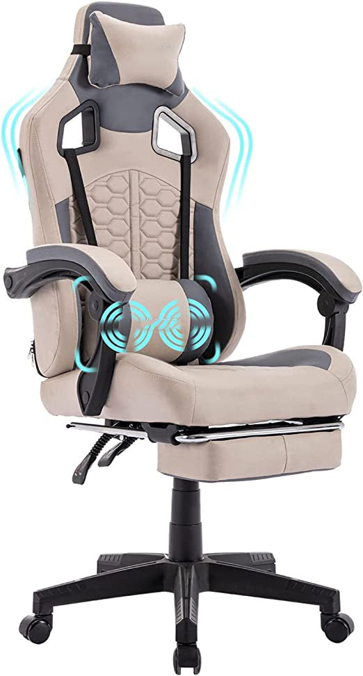 Gaming Chair with Footrest Massage Office Computer Chair Ergonomic Racing Leather Reclining Desk Chair with Lumbar Support and Adjustable Armrests