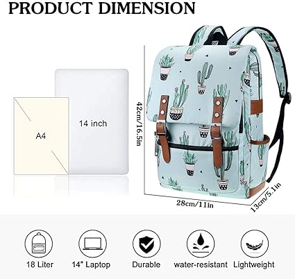 Flap over design with strengthen magnetic snap button for your security,  School Bag Bookbag (Cactus)