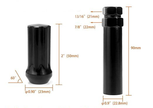 20pcs 2''(50mm) 7 Spline, 1/2 20 Black Spline Lug Nuts, 1/2"-20, 2 Inch 50mm Tall, Conical Seat 60 Degree for Aftermarket Wheels 20 Pack+