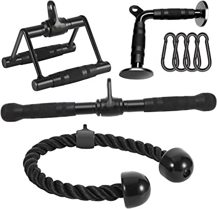 Pull Down Attachment, V-Shaped Press Down Bar, Tricep Rope, Exercise & Double D Handle Pulldown Equipment