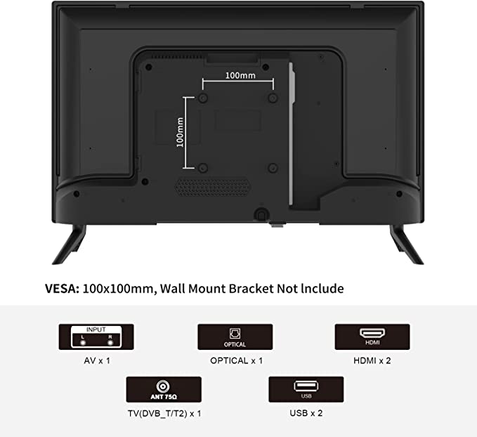 - TV 24 inch HD 720P LED Small TV with Built-in HDMI, USB, AV in, Optical Ports, Ideal for Kitchen Bedroom and Home