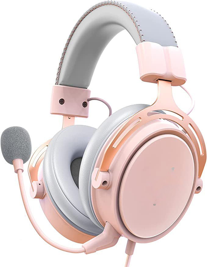 Pink Headphones with Mic, Surround Sound Wired Gamer Headsets