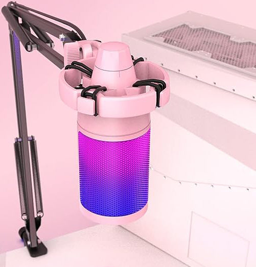 Microphone Mic Set on Mac PS4 PS5, for Recording, Podcasting, Video, with RGB, Boom Arm Stand, Tap-to-Mute,