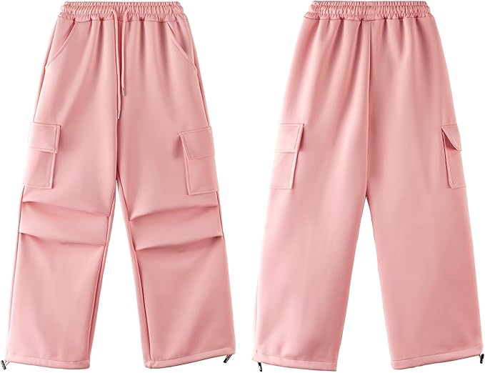 hip hop hippie y2k style, mid-rise elastic waist, relaxed fit baggy pants, 4 deep functional cargo pockets are convenient to carry the small items.  High Waist Kids Joggers with Pockets