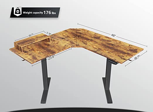 Home Office Sit Stand Desk with Rustic Brown Top and Black Frame