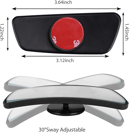 Mirror with Adjustable Stick for Universal Car 2 pcs, Framed Rectangular Blind Spot Mirror, HD Glass and ABS Housing Convex