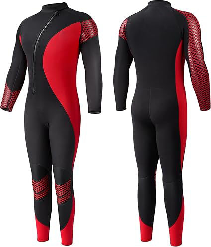 made of 3mm neoprene & nylon elastic fabric with professional cutting and sewing technology, Full Body Diving Suit, Front Zip, Keep Warm in Cold Water for Swimming, Surfing, Snorkeling, Kayaking