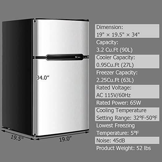 w/2 Reversible Door, Removable Glass Shelves, Apartment Size Refrigerator with Freezer for Home, Office, Dorm (SILVER)