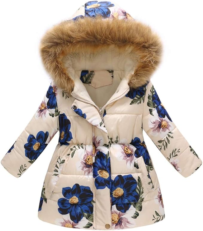 Kids baby girl trench coat,perfect for daily wear, casual, play outside, party,school, birthday gift,photo shot and so on, Winter Fleece Lined Long Parka Puffer Coat Thicken Ski Jacket with Fur Trim Hood Kids Down Jacket Coat