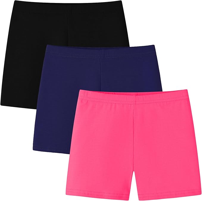 Featuring a soft elastic waistband, these girls school shorts offer a secure yet flexible fit, perfect for active play, biking, or lounging.  Girls Shorts Cycling Short Leggings Sports Cotton Summer Pack of 3
