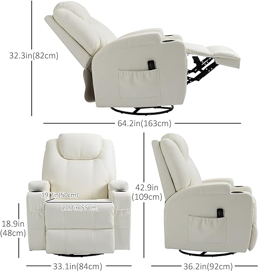 foam padding with a pocket spring system, the swivel recliner provides extraordinary comfort,Massage Recliner Chair for Living Room
