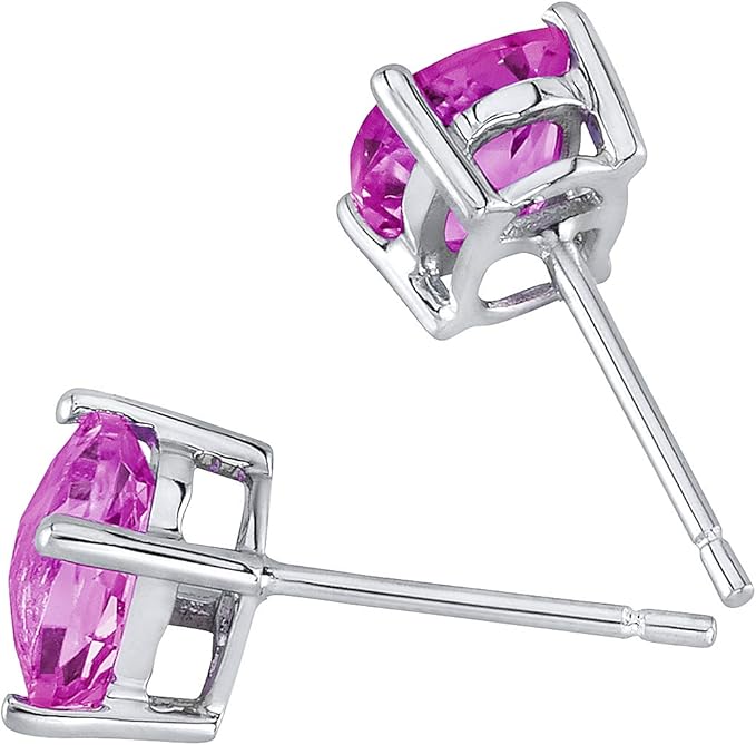 Set in a classic 4-prong 14K White Gold Earring solitaire style, Pink Sapphire Earrings for Women in 14 Karat White Gold