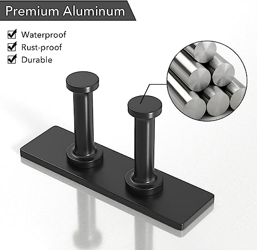 Self Adhesive Hooks for Hanging, Waterproof Towel Hook for Bathroom, Black Wall Hanger for Shower, Coat, Door, Robe, Sticky and Heavy Duty, 4-Pack