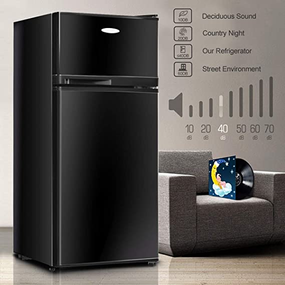 Mini Fridge with Freezer, 3.4 Cu.Ft Compact Refrigerator/Freezer Cooler w/ 7 Settings Temperature Adjustable, Removable Shelves & 2 Doors, Mini Fridge for Bedroom/Dorm/Apartment/Office (White)