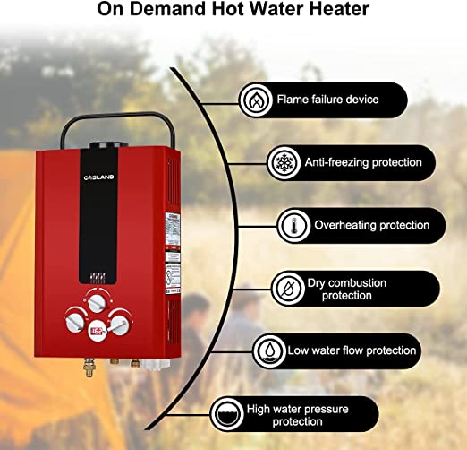 Tankless Water Heater, GASLAND Outdoors BE158R 1.58GPM 6L Portable Gas Water Heater, Instant Propane Water Heater, Overheating Protection, Easy to Install