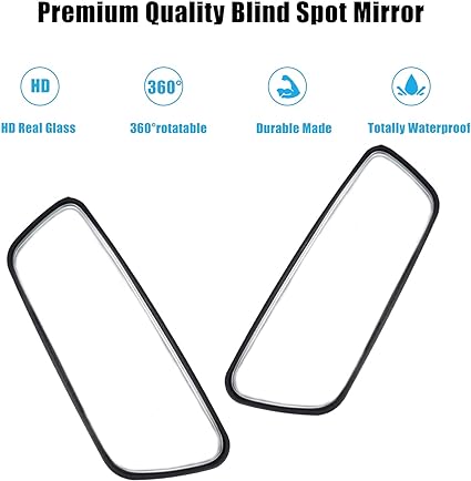 Mirror with Adjustable Stick for Universal Car 2 pcs, Framed Rectangular Blind Spot Mirror, HD Glass and ABS Housing Convex