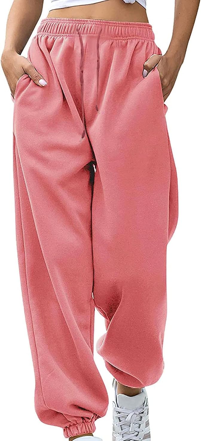 two pockets and cotton straight leg with bottoms detail. it solid color style adds a casual and simple touch to this versatile wardrobe staple, Sweatpants for Teen Girls High Waisted Yoga Workout Joggers with Pockets