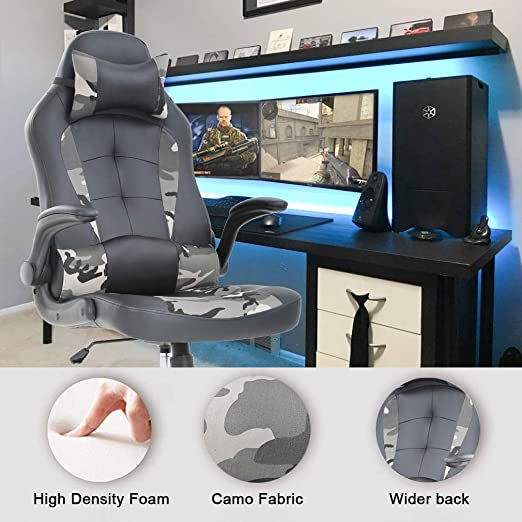 Gaming Chair Office Desk Chair with Massage Lumbar Support, Vintage Style Armchair PU Leather  Gamer Chair