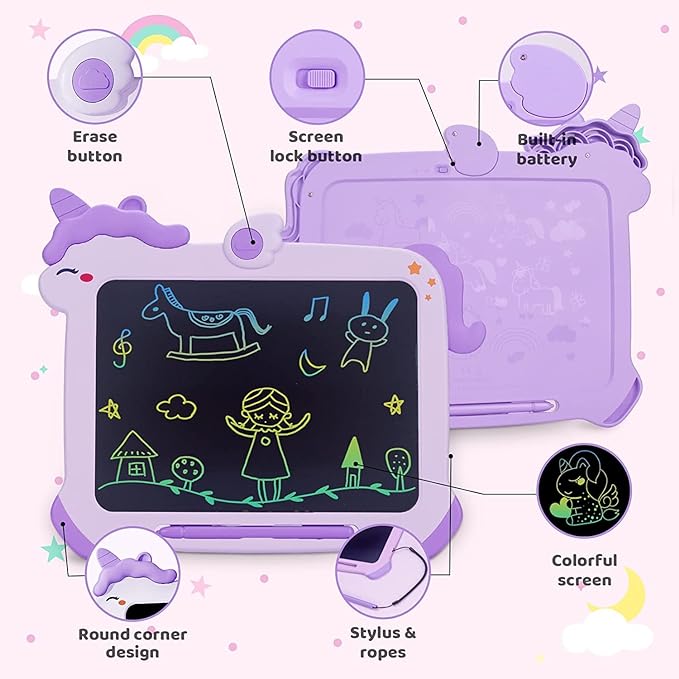 Unicorn Colorful Screen Doodle Board, Drawing Pad, Educational Toy, Toddlers Travel Toy