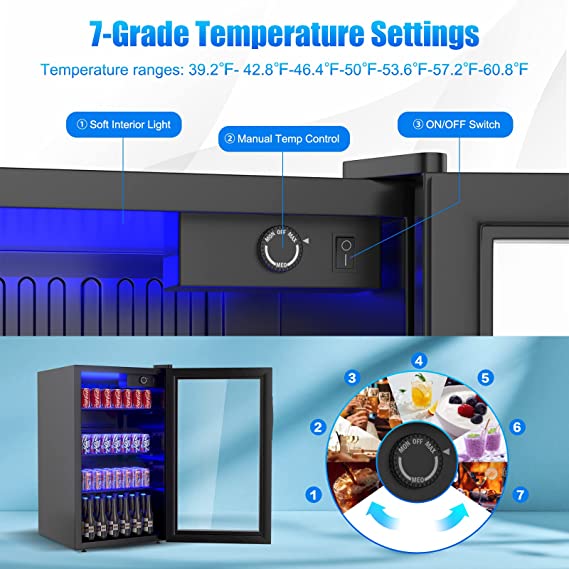 120 Can Mini Fridge with Glass Door, Removable Shelves for Soda Beer Wine