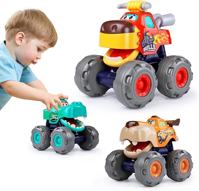 Monster Truck Car Toys for 1 2 Year Old Boy Toys, Inertia Car Baby Toys 12-18 Months Pull Back Cars Toddler Toys