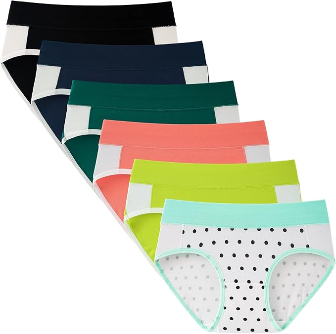 Made of 95% cotton and 5% spandex, these girls underwear are soft, breathable, and friendly for teen girls' skin, otton Underwear Comfy Mid Rise Panties Breathable Briefs for Teens 6 Pack
