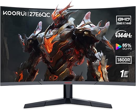 1800R curvature for cinematic immersion. 1ms MPRT provides comfortable and immersive gaming experience for professional gamers, Gaming Monitor 144Hz(1ms, 1800R Curved VA Panel, DP1.2+HDMI*2, AdaptiveSync, Narrow Bezel with Ultra-Thin),