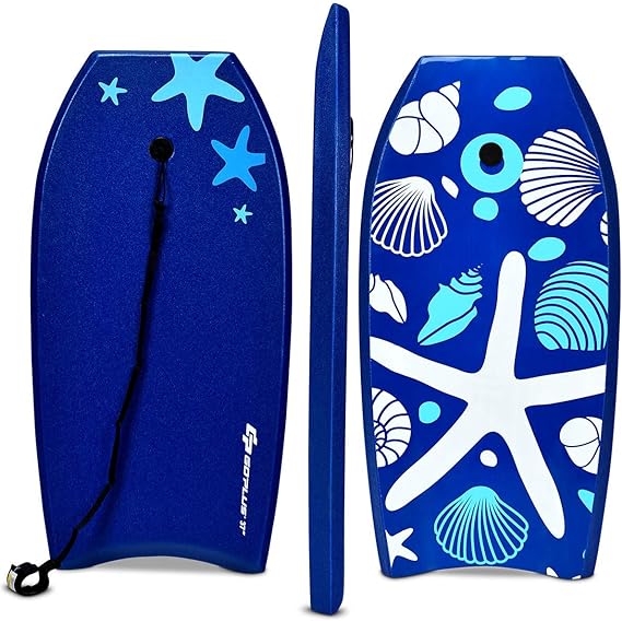 Lightweight Bodyboard with EPS Core, XPE Deck, HDPE Slick Bottom, EPS core is weather resistant, waterproof and shock absorbing.