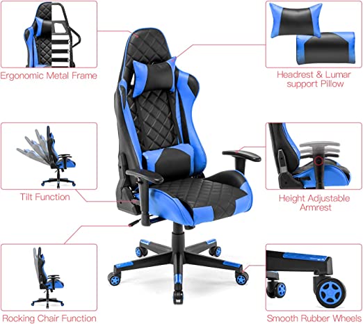 Gaming Chair for Adults Fabric Office Chair with Footrest High Back Ergonomic Computer Chair Swivel Task Chair with Adjustable Lumbar Support