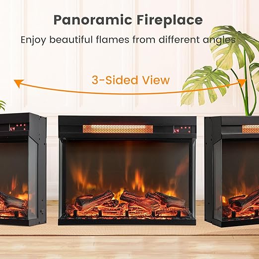 this electric fireplace will keep you warm and cozy during the colder seasons.3-Sided Glass Fireplace Heater w/Remote Control & 8H Timer, Thermostat,Overheat Protection, Indoor Recessed Fireplace Insert for TV Stand, 1500W