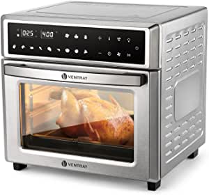 VENTRAY Convection Oven Air Fryer Toaster Oven 1700W 26QT Digital Control Stainless Steel Electric Ovens with Bake Pan, Broil Rack, Fry Basket & Recipe Book Included, 12 Cooking Presets