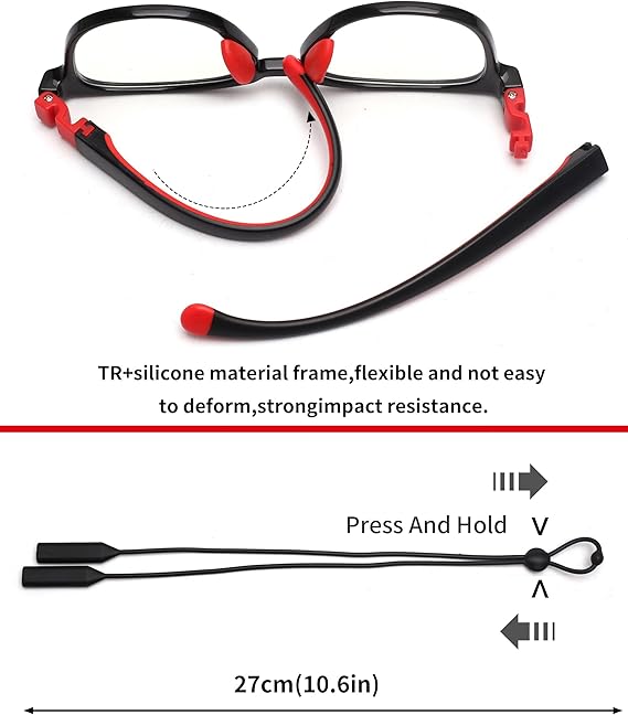 Super lihgt TR90 - JM children blue light filter glasses was made of environmental friendly advanced TR90 material, super light and flexible, no pressure when wearing them.
