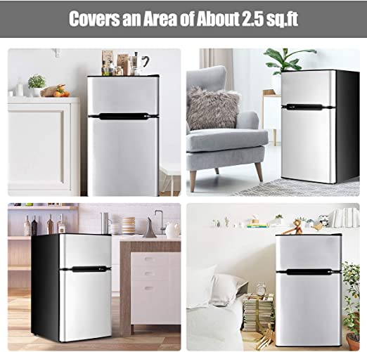 w/2 Reversible Door, Removable Glass Shelves, Apartment Size Refrigerator with Freezer for Home, Office, Dorm (SILVER)