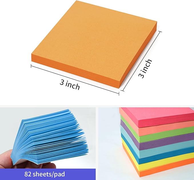 Notes Pads Bright Colors Super Adhesive Sticky Notes Easy to Post for Office Home School Notebook 82 Sheets/pad, 8 different vibrant colors in 1 set, the vibrant sticky notes make your messages more eye-catching.