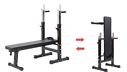 Olympic Folding Weight Bench with Squat Rack Workout Bench Adjustable Barbell Rack Stand Strength Training Home Gym Multi-Function