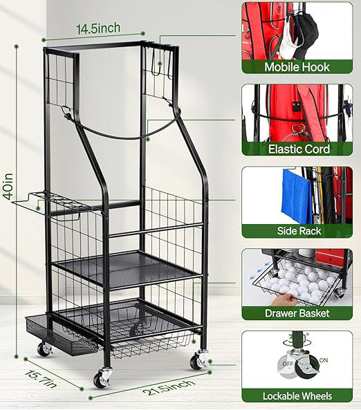Rack constructed from tough and high quality steel to last for years to come, The surface of the rack is baking paint, Golf Bag Stand Fit for Golf Bags and Golf Clubs, Golf Balls, Golf Equipment