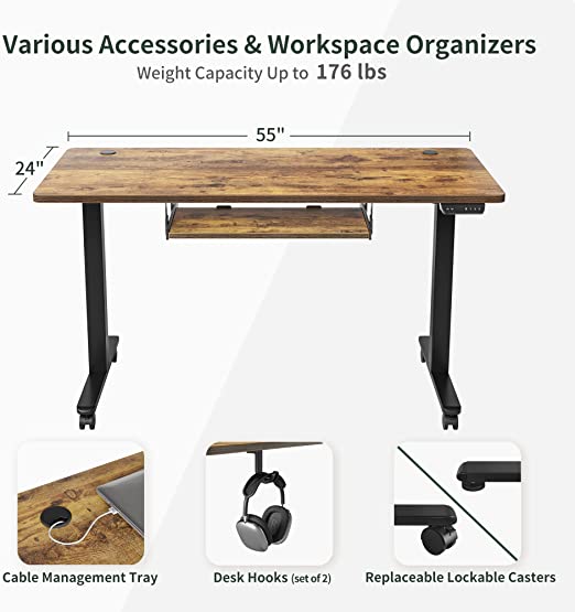 55 x 24 Inches Sit Stand up Desk with Splice Board,55-Inch Large Height Adjustable Electric Standing Desk