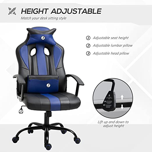 Gaming Chair , Lumbar Support and Retractible Footrest, High Back Ergonomic Racing Style Computer Leather Executive Office Swivel Chairs Adjustable Armrests and Backrest