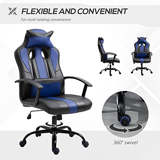 Gaming Chair , Lumbar Support and Retractible Footrest, High Back Ergonomic Racing Style Computer Leather Executive Office Swivel Chairs Adjustable Armrests and Backrest