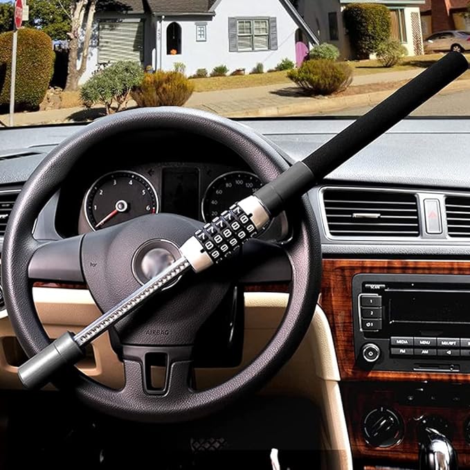 Steering Wheel Lock, Car Lock Anti Theft Keyless Extendable Retractable Password 5 Coded Combination Lock, Heavy Duty Universal Fit