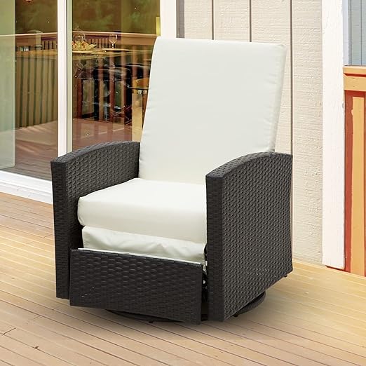 This rattan swivel chair made from rust-resistant steel frame with powder coated process, Outdoor Wicker Lounge Chair with Footrest & Soft Cushion for Patio