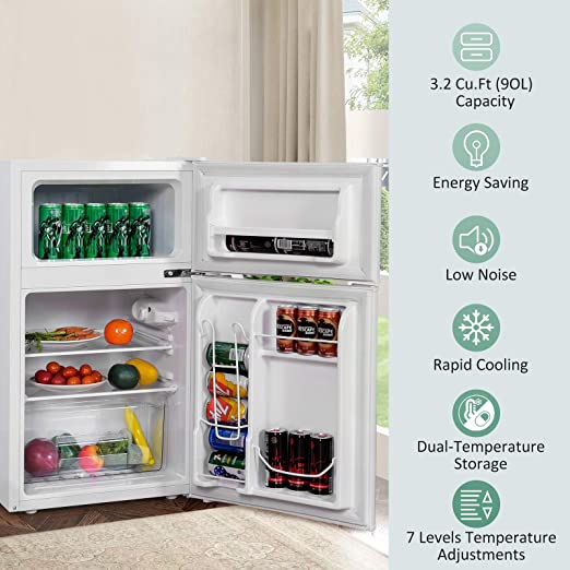 Mini Freezer Cooler Fridge w/2 Reversible Door, Removable Glass Shelves,
