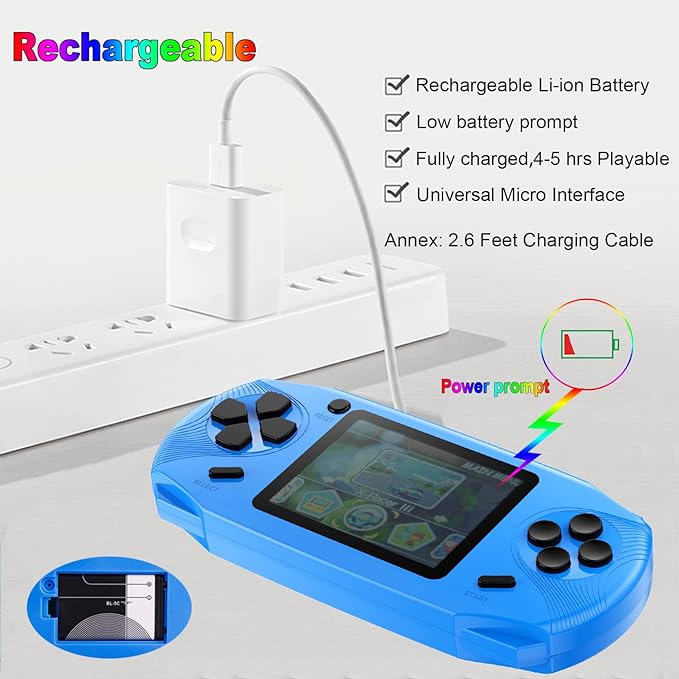 high-definition display, ensuring portability, while also taking into account the comfort of the games.Handheld Games for Kids Adults 3.0 in Large Screen Preloaded 100 HD Classic Retro Video Games