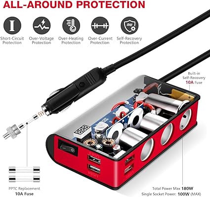 Cigarette Lighter Adapter for DC 12V/24V Car,