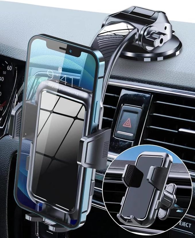 Reusable Suction Cup] Our car mount fits most smartphones, even those with thick covers, Phone Mount for Car Dashboard Windshield, Military-Grade Suction