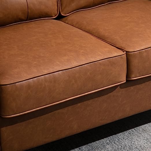 Loveseats Sofa Couch, Solid Leathaire Loveseat Sofa, Upholstered Faux Leathaire Couch 2 for Living Room, Small Space, Studio, Apartment-Seat Metal with Armrest