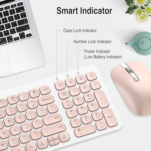provide hours of work comfortably. The full size keyboard type fast with numeric keypad and instant. Full Size Wireless Keyboard and Mouse Set Less Noise Keys 2.4G Ultra-Thin Sleek Design for Windows, Computer, PC, Notebook, Laptop